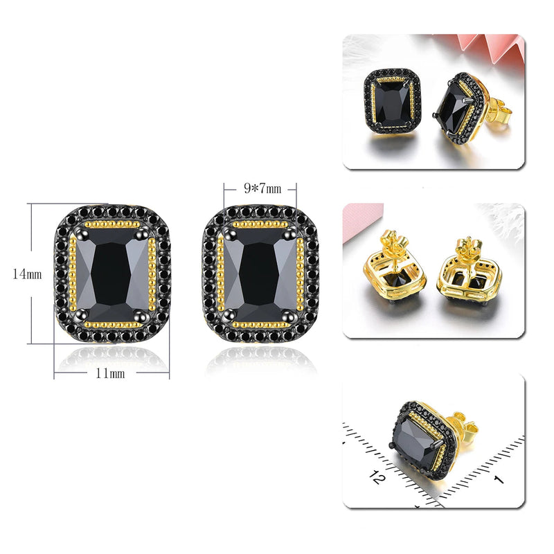 Natural Black Spinel Sterling Plated Stud Earring 5.8 Carats Genuine Gemstone Classic