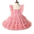 Summer Girl Lace Flying Sleeves Dress Birthday Party Wedding Flower Girl Fluffy Dress