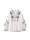 Women's Ethnic Style Embroidery Literature Long Sleeve Shirt Women's Shirt