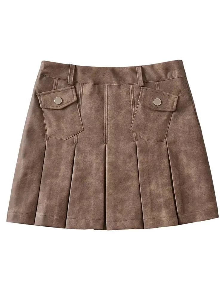 Women Autumn Street Style Pleated Shorts Skirts Mid Waist Mini Skirt Chic