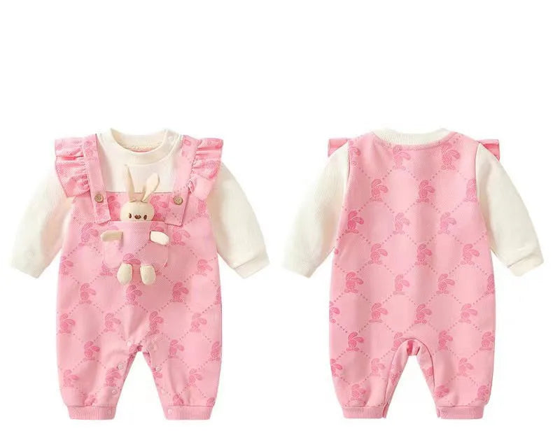 Newborn Baby Clothes Infant Girls Rompers Print Outfits Spring Autumn Jumpsuits with Rabbit