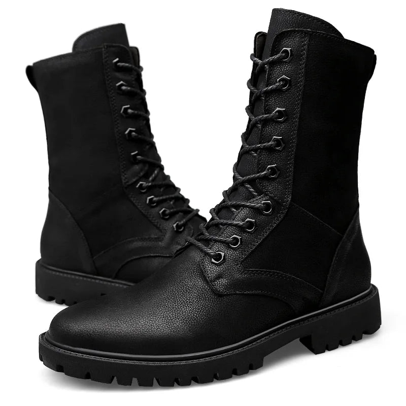 Winter Men High Leather Boots Combat Tactical Shoes