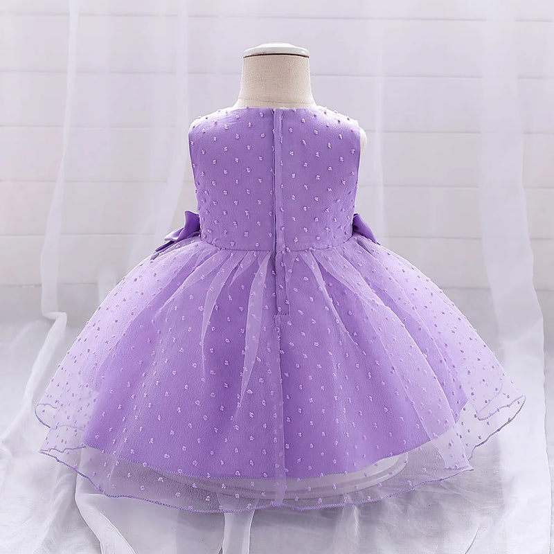 Baby Girl Dress Fluffy Bow Newborn Princess Dresses for Baby Birthday Toddler Infant Polka Dot Party Girls