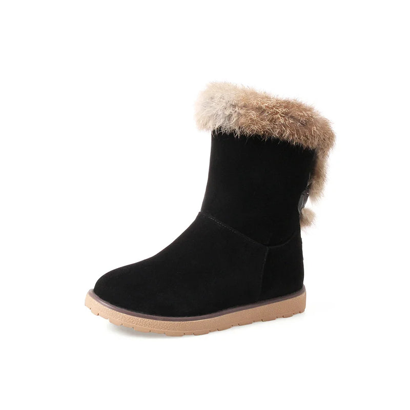 Winter Women Snow Furry Boots Thick Fur Lady Shoes Low Heels