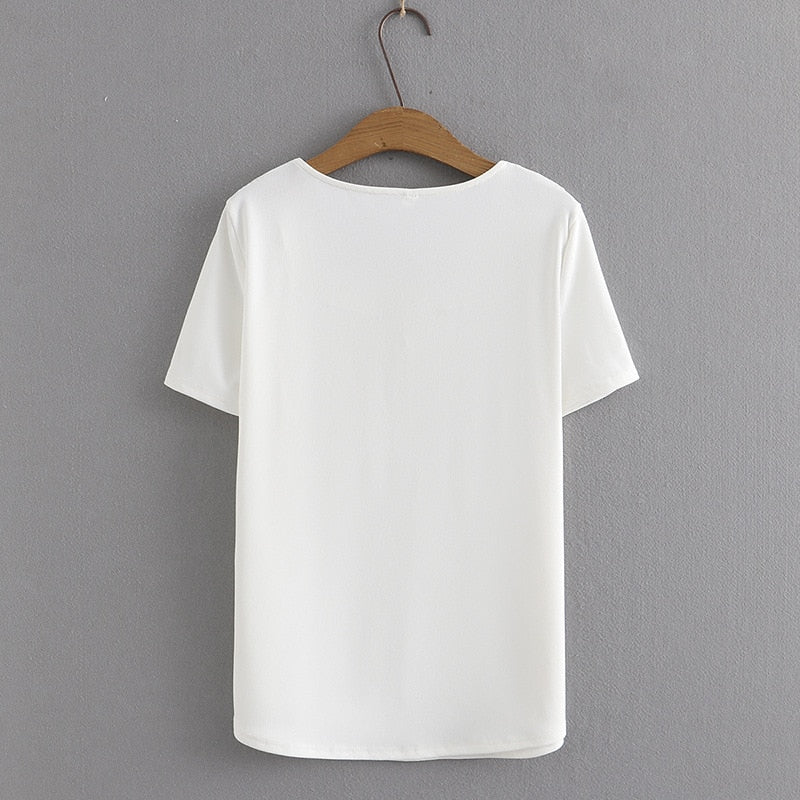 Women Summer Small Pocket With Square Collar Tees Short Sleeve Tops Oversized Curve Clothes