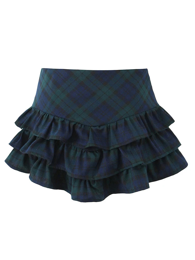 Women Preppy Style Plaid Print Mini Skirt Low Waist Super Short Skirts Sweet Ballet Skorts