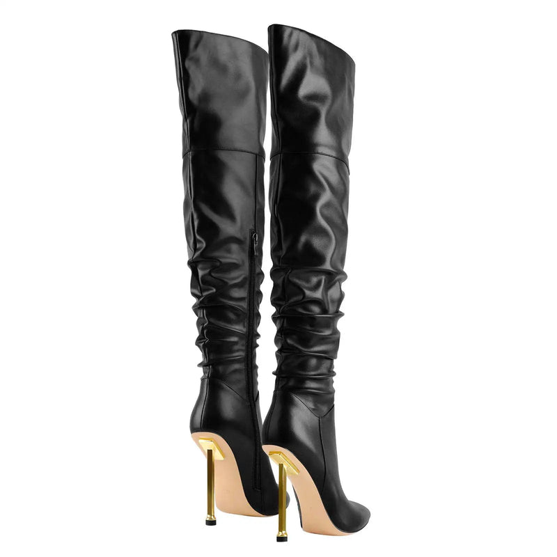 Pointed Toe Thin High Over The Knee Woman Boots Black Stiletto Shoes Winter Long Boots Shoes Solid