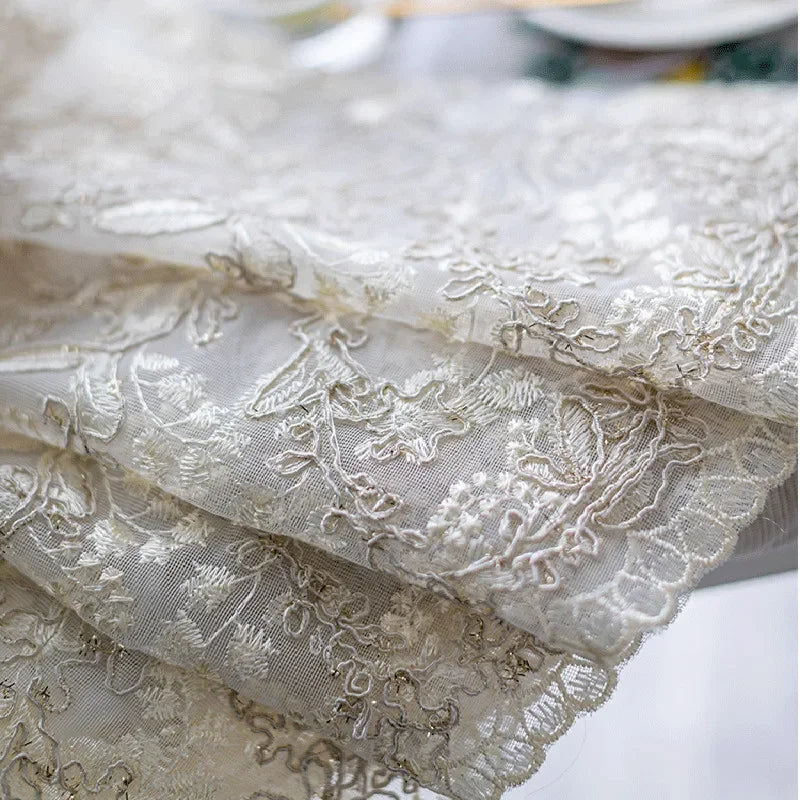 European Gold Thread Embroidery Lace Tulle Curtain Window Luxury Embroidery Sheer