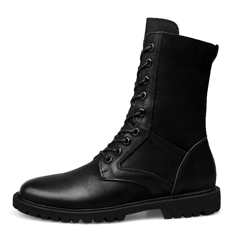 Winter Men High Leather Boots Combat Tactical Shoes