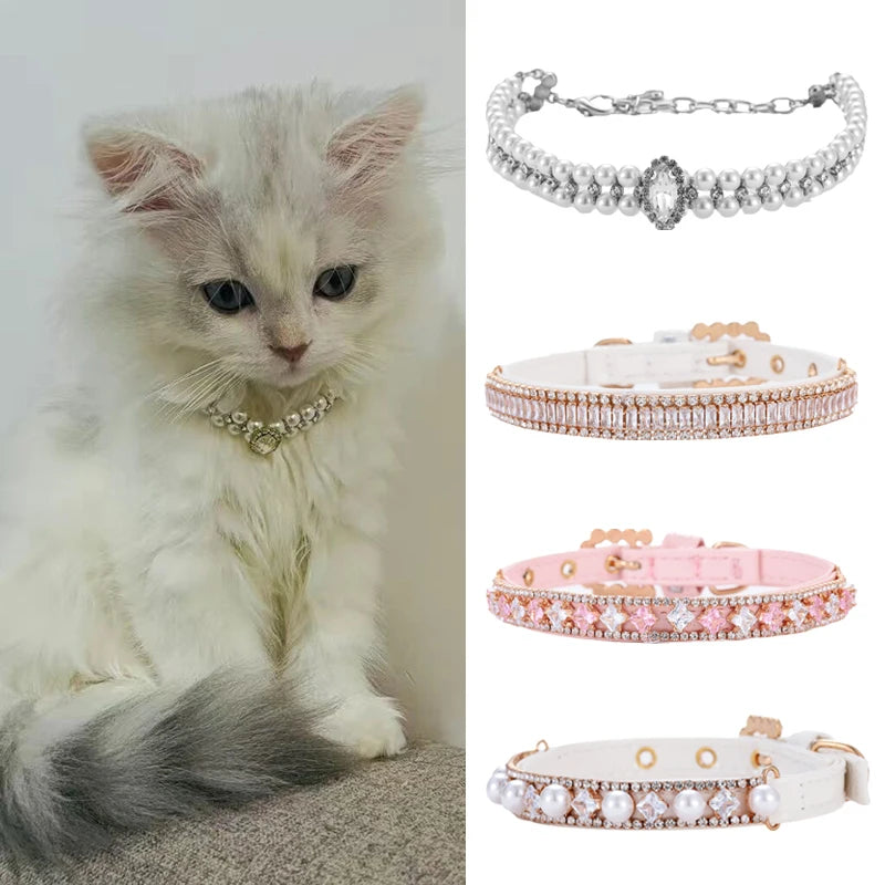 Luxury Cat Puppy Necklace Rhinestone Collar for Cats Small Dogs Ragdoll Cat