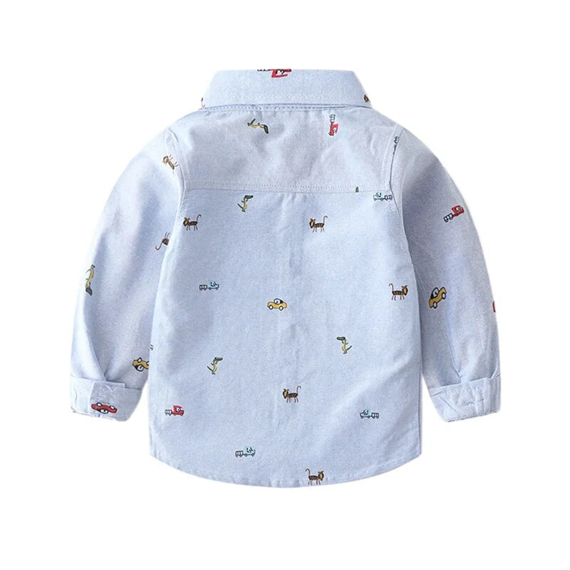 Spring Autumn Shirts for Baby Boys Cartoon Oxford for Kids Children Outfit