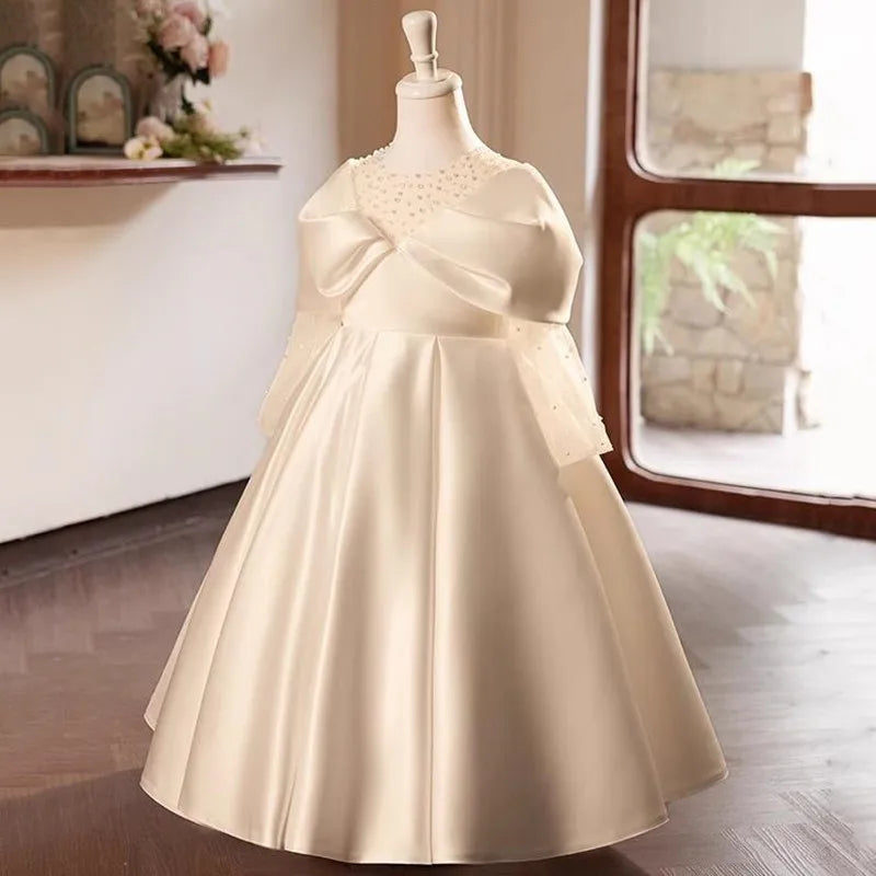 Children's White Evening Gown Wedding Birthday Party Girls Dresses Bridesmaid Dress