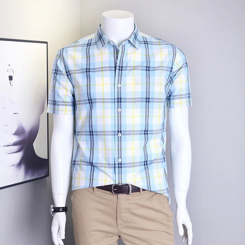 Summer Comfortable Plaid Short Sleeve for Men Casual Thin Shirt