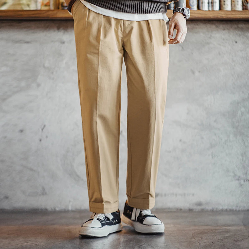 Casual Pants Tapered Two-color Zipper Fly Straight Trousers for Men's Autumn