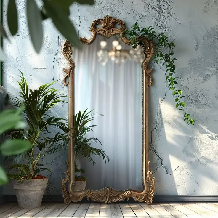 Retro floor full-length mirror carved mirror special-shaped mirror