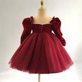 Newborn Baby Girl Princess Xmas Red Pearl Dress Puff Child Winter Evening Gown Baby Clothes