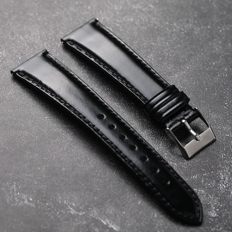 Handmade leather strap 20MM16MM ultra-thin quick release male black soft leather strap