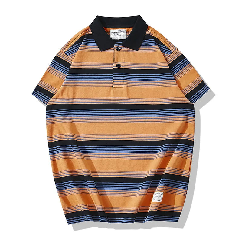 Lapel Thick Striped T-shirt Short-sleeved POLO Shirt Outdoor Camp