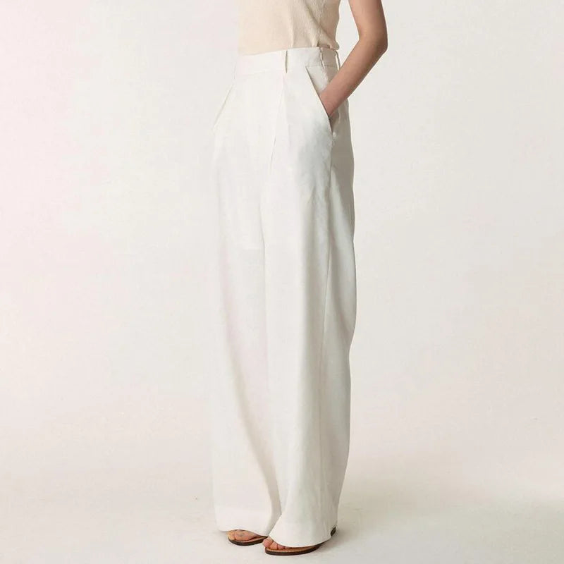 Summer Ladies High Waist Drape Casual Linen Wide Leg Straight Leg Pants