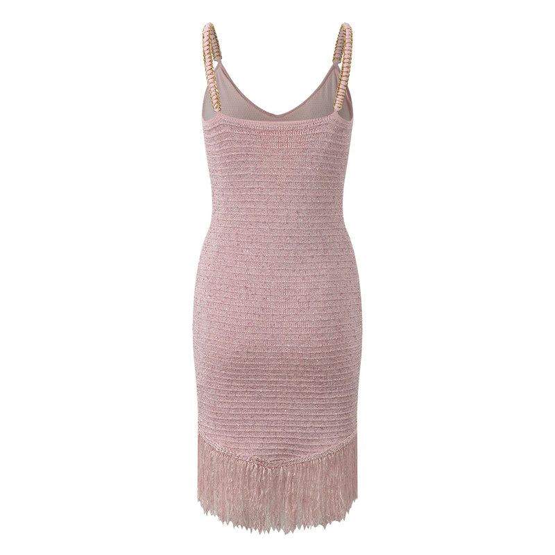 Autumn Arrival Lady Sleeveless Tassels Hem Women Mini Short Knitted Slim Fitted Dress