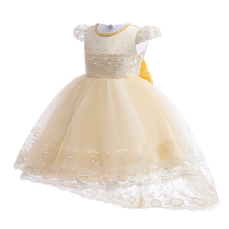 Elegant Girl Birthday Princess Dress Baby Embroidery Floral Bow Tutu Gown Flower Wedding Clothes Kids Formal Occasion