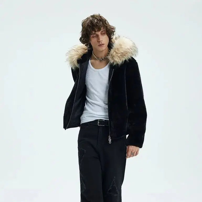 Men Jacket Hooded Fur Thick Warm Coat Autumn Winter Trend Coat Sweater Men Clothing