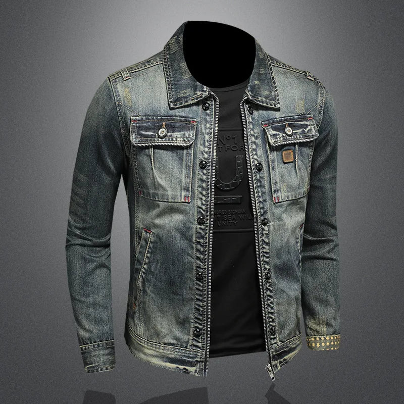 Men Retro Denim Jackets Motorcycle Jean Coats Outerwear for Male