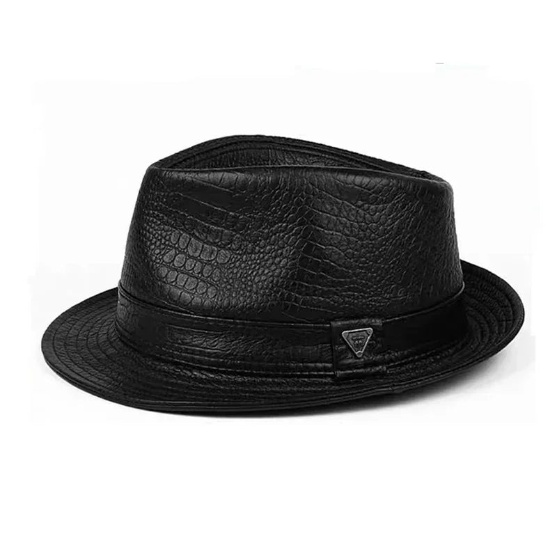 MenGenuine Leather Jazz Gentleman Short Brim Fitted Top Hat