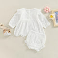 Toddler Baby Girl Clothes Set Solid Round Neck Long Sleeve T-shirt Tops and Elastic Casual Ruffle Shorts