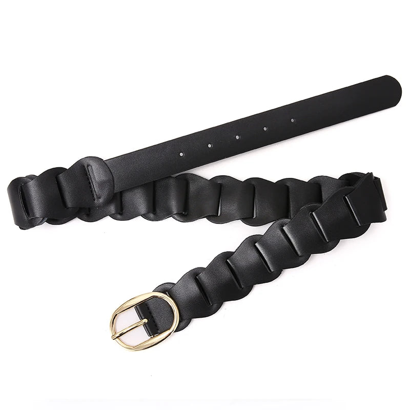 Women's Luxury Braided Belts Buckle Designer Jeans Female Dress Black Belt