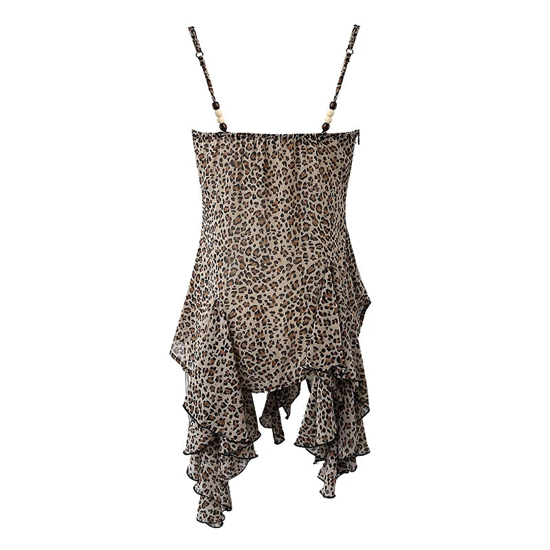 Summer Women Leopard Streetwear Coquette Halter Top Crop Top