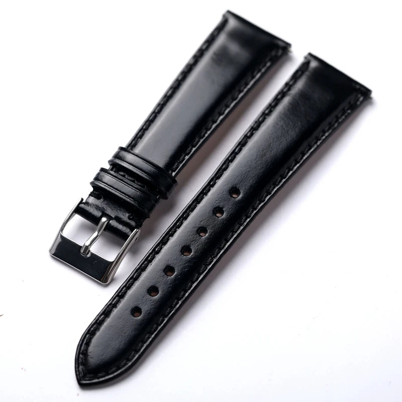 Handmade leather strap 20MM16MM ultra-thin quick release male black soft leather strap