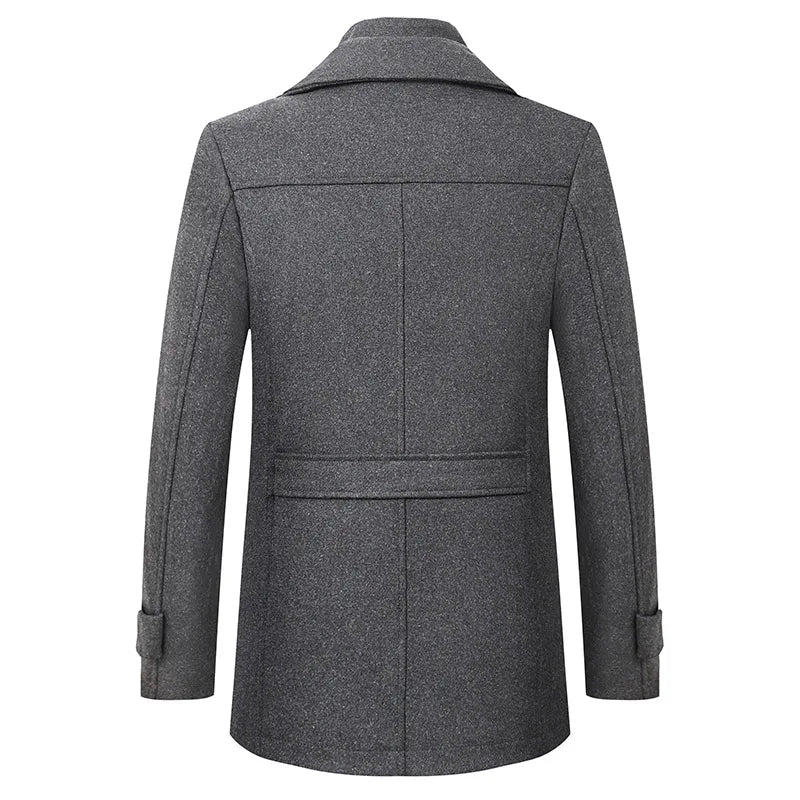 Men's Wool Jacket Winter Autumn Long Windproof Wool Coat Casual Thick Slim Fit Jacket Male