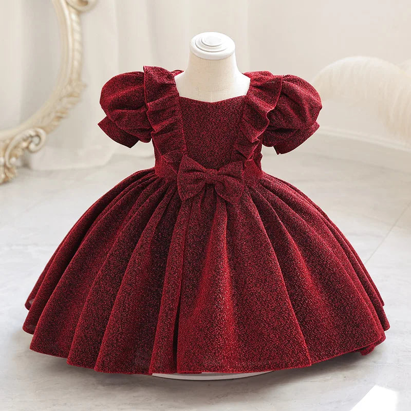 Baby birthday first year dress Toddler cute baby girl bubble sleeve