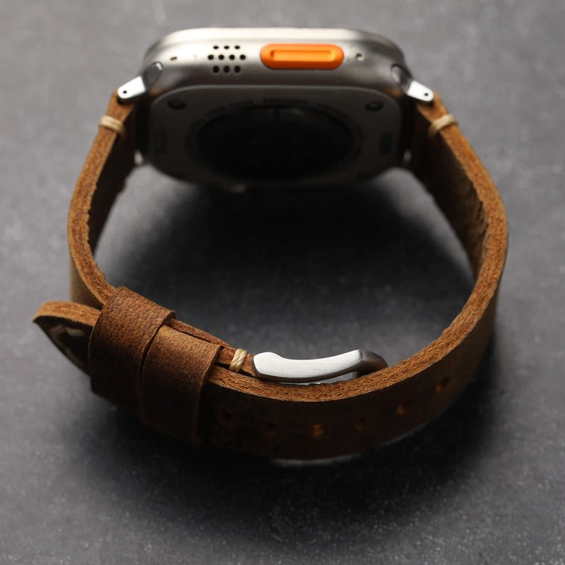 Handmade Head Layer Leather Strap For Apple Watch Ultra 49MM 42MM 44MM Thickened Men Genuine Leather