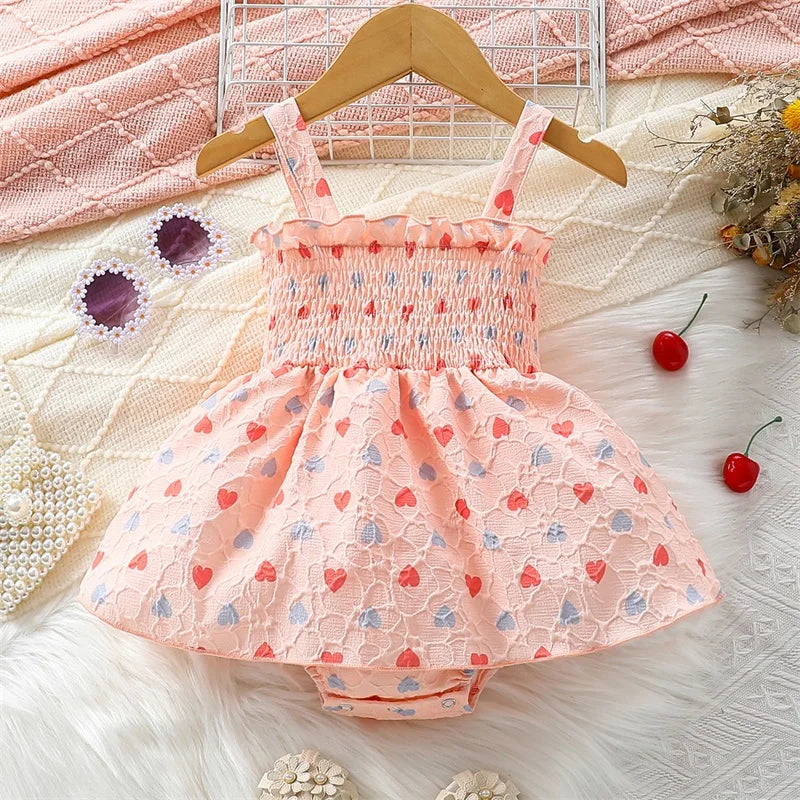 Summer Valentine's Day Infant Baby Girl Bodysuit Cute Sleeveless Heart Dress Casual Clothes