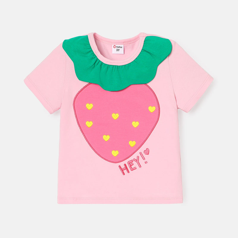 Toddler Girl Strawberry Embroidered Short-sleeve Cotton Tee