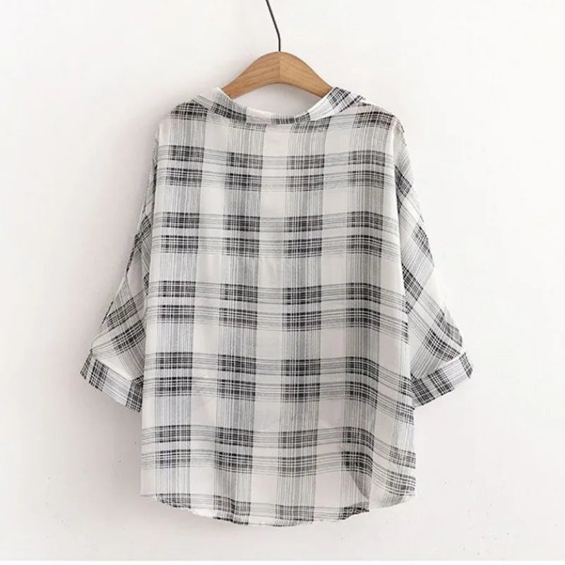 Striped Plaid Loose Black Vest Two Piece Set Women Blouse Shirt Female Clothing Tops