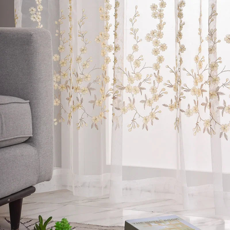 Embroidery White Living Room Balcony Bedroom Embroidered Screen Curtain