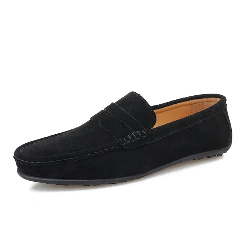 Men Tassels Loafers Split Leather Breathable Black Shoes Soft Outdoor Casual Summer Mules Dress Sandals Flats