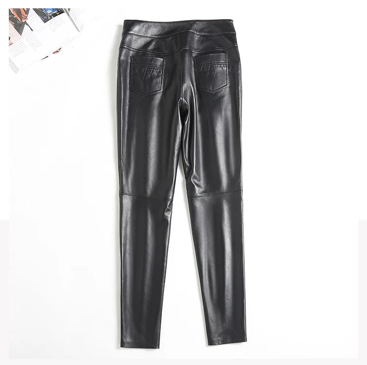 Women Leather Pants Ladies Slim Mid Waist Spring Autumn