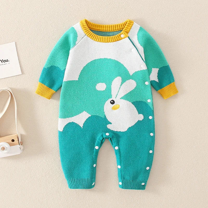 Autumn And Winter Baby Clothes Romper Bodysuit For Boys And Girls Pure Cotton Knitting Climbing Clothes