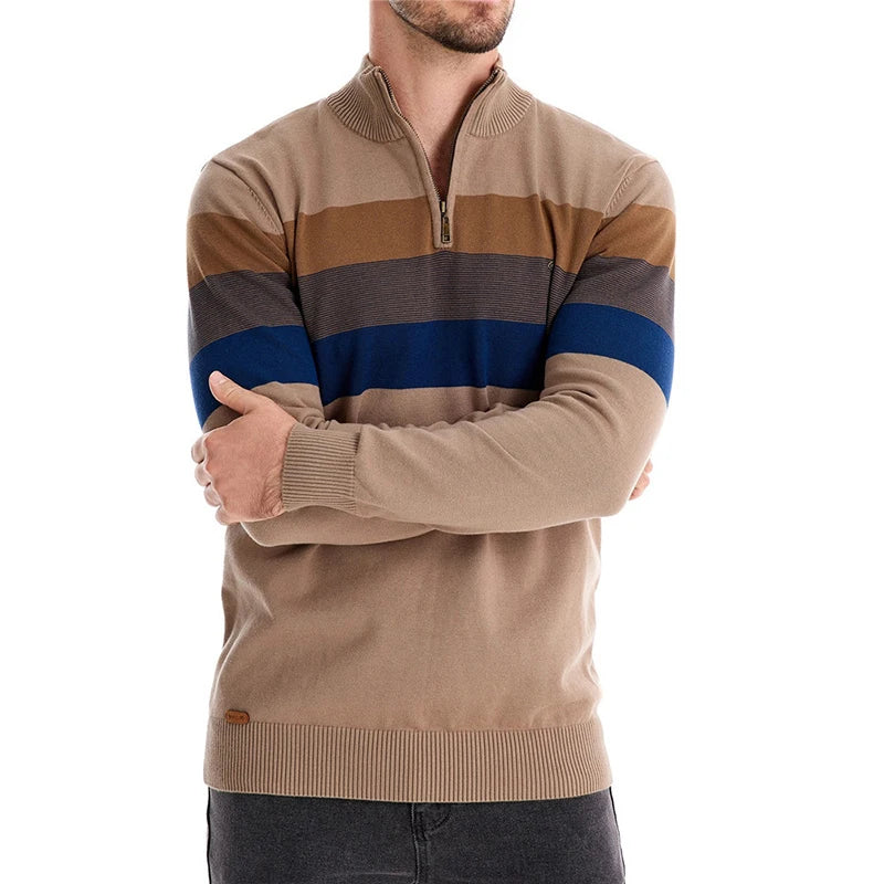 Autumn Winter Men's Zipper Sweater Pullover Striped