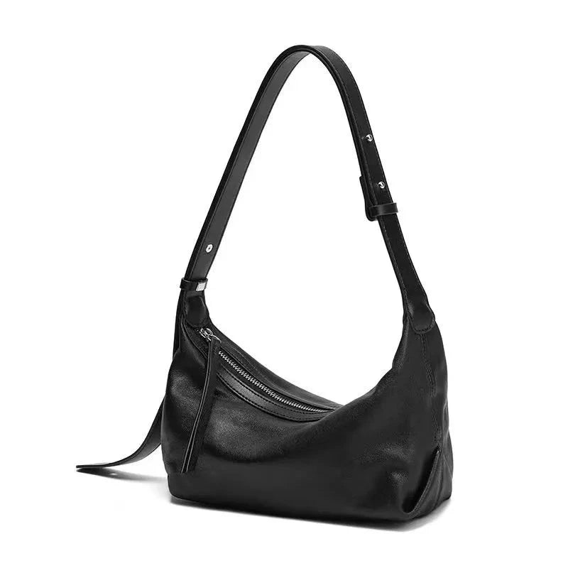 Chic Silver Black Hobo Bag Leather Women Handbag Luxury Ladies Shoulder Bag