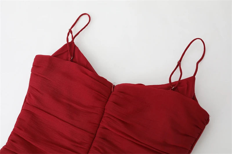 Flounced Edge Spaghetti Strap Dress Summer Women Red Sweet Fluffy One-Piece Frocks