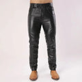 Men's Black Matte Faux Leather Splicing Pencil Pants Male Trousers