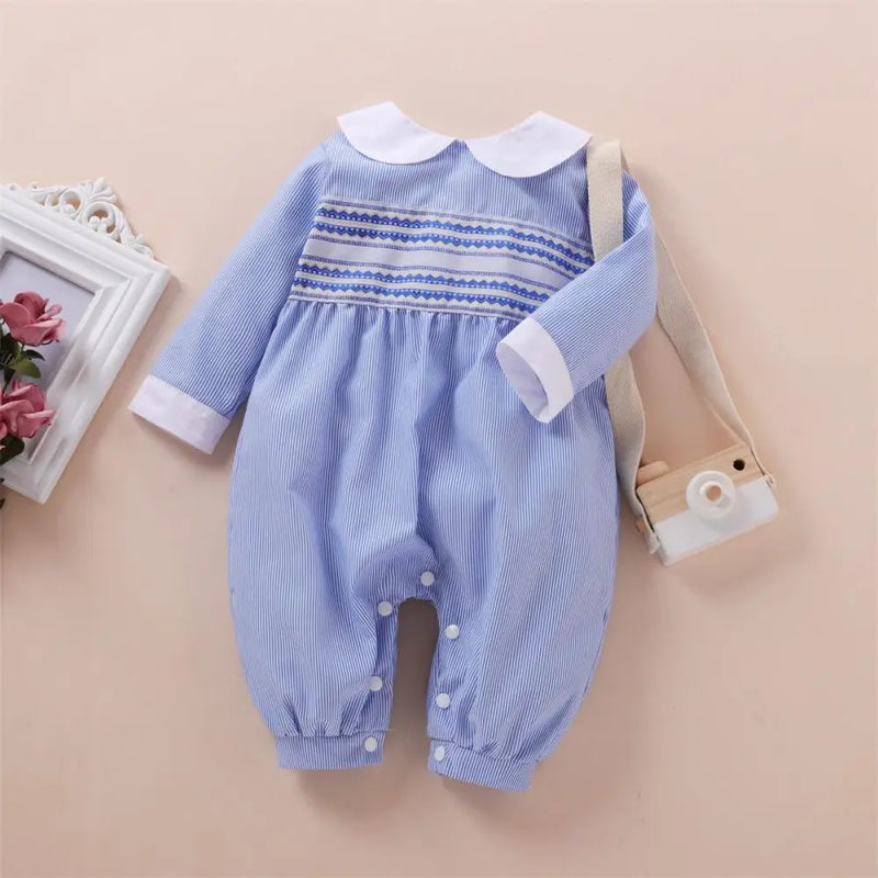 Newborn Toddler Romper Clothes Baby Girl Striped Long Sleeves Jumpsuit Lapel Collar