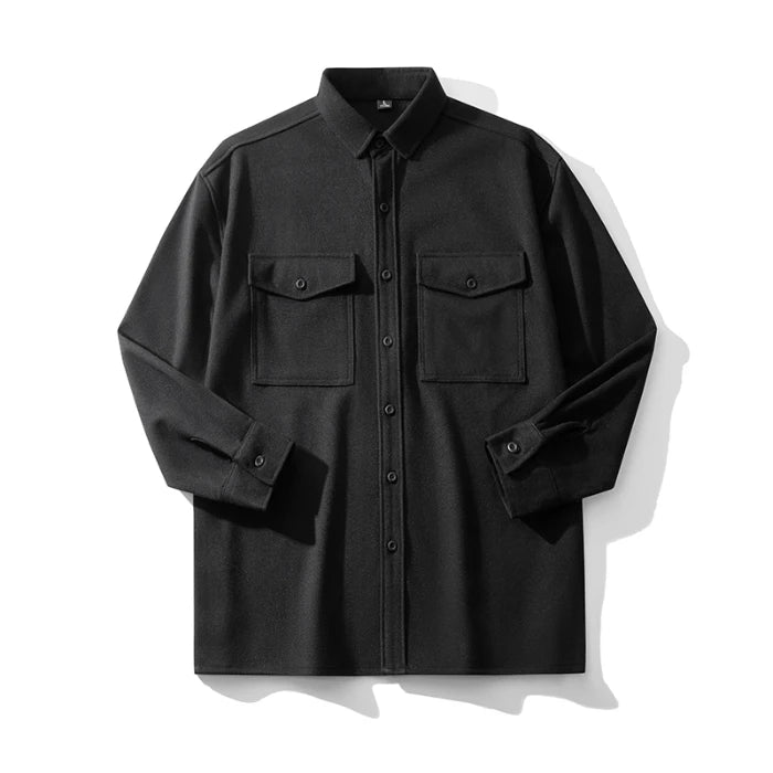 Men's Woolen Shirts with Chest Pocket Spring Casual Shirt Jacket Man Outerwear Clothing