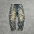 Splicing high-quality jeans men's street American drag straight pants trend