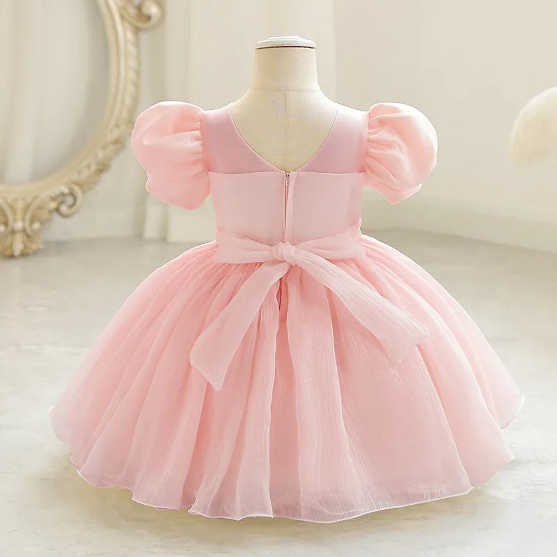 Baby Princess Dress Elegant Girl Embroidery Flower Beaded White Baptism Tutu Gown Kids Formal Evening Party Costume